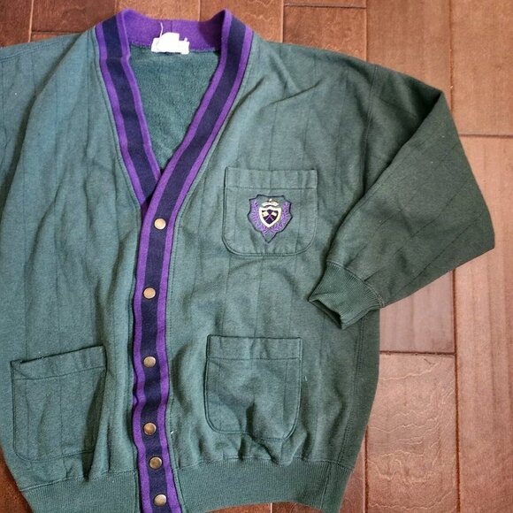Vintage GAP Sport Green/Purple Academy Cardigan USA School Buttons - Size Small - Picture 4 of 10
